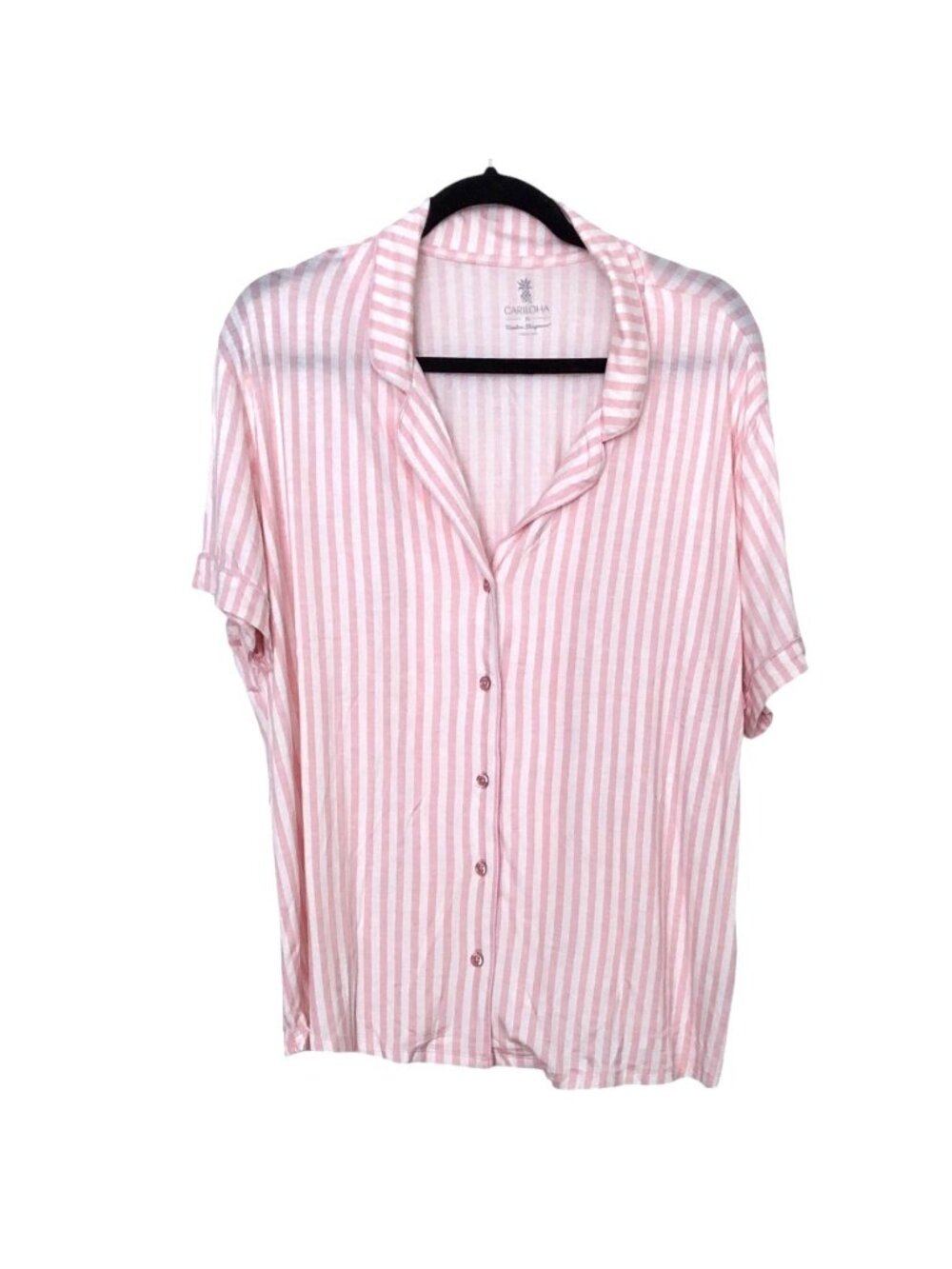 NWT Cariloha Pink White Striped Short Sleeve Sleepwear Top XL